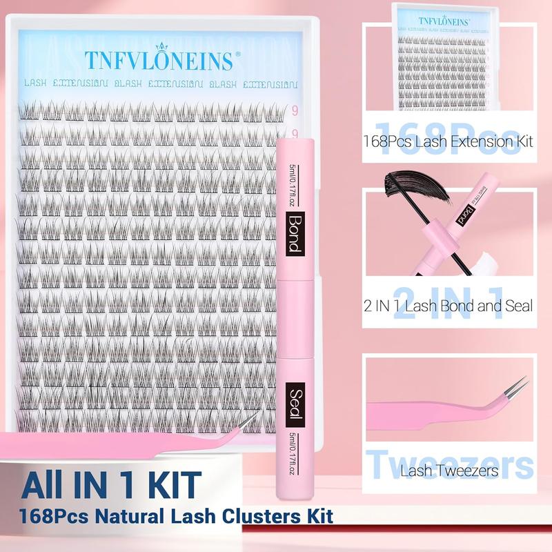 Natural Lash Extension Kit 168Pcs Lash Clusters Kit Wispy Eyelash Extensions 9-12MM Individual Lashes Extensions Makeup Cosmetic