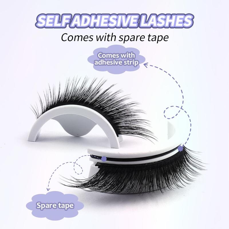 Self-adhesive False Eyelashes Set, 3 Pairs Lightweight Reusable Natural & Fluffy Lashes, Easy Application for Beginners