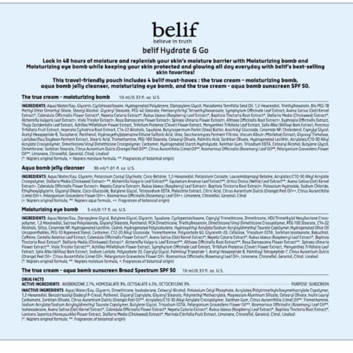 Belif Hydrate & Go Travel Kit for Intense Skin Hydration and Repair Hydrating Moisturizer