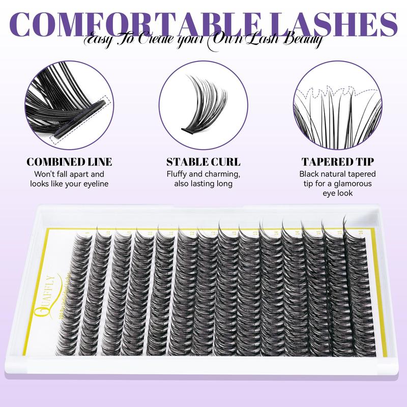 Mixed Length False Eyelashes with Bond and Seal & Remover & Tweezers & Eyelash Curler, 1 Box Natural Look Eyelash Extensions, Self Grafting Eyelash Clusters, Christmas Gift