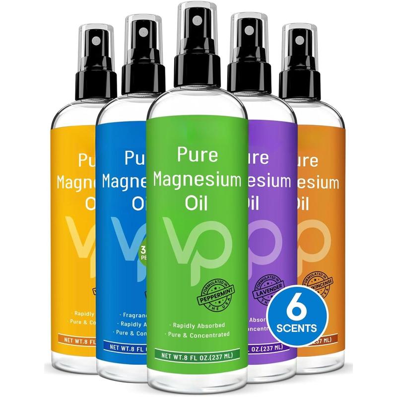 Pure Magnesium Oil Spray with Peppermint, Fast Absorption, Less Sting, Ultra- for Sleep &  Relaxation, Seven (Big 8 oz) Minerals