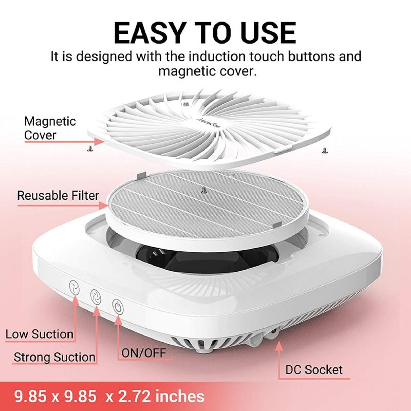 MelodySusie Nail Dust Collector with Reusable Filter, Powerful Vacuum Fan Vent Dust Collector Extractor Electric Dust Suction Machine for Acrylic Gel Nail Polishing, Low Noise, Nail Salon