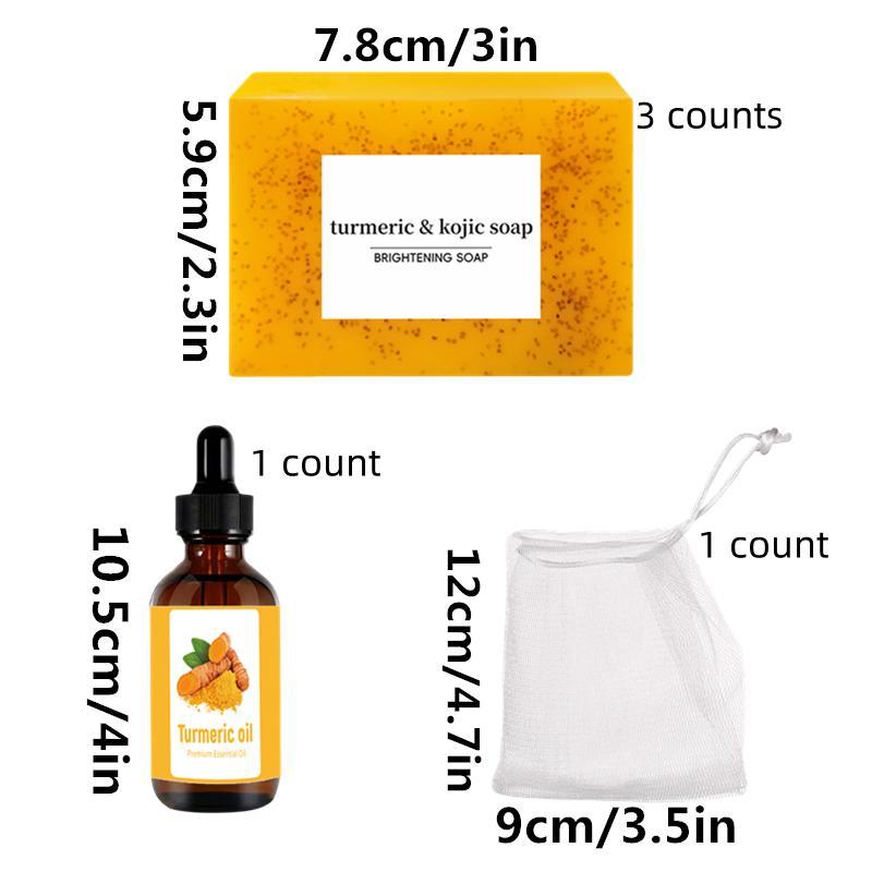 Turmeric & Kojic Acid Brightening Soap & Facial Oil Set with Foaming Net, Black Spot Care Agent, Facial and Body Care, Moisturizing Lotion for Women & Men, Christmas Gift