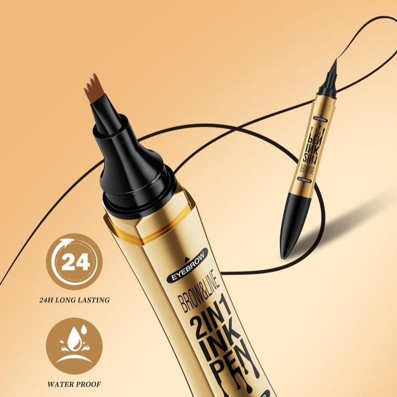 Double-ended Eyeliner + Eyebrow Pen,  Waterproof Long Lasting 2 In 1 Eyeliner Pencil, Eye Makeup, Eyebrow Pencil, Hair-like Eyebrow Pen, 2-in-1 Waterproof, Ultra-Precise, with Dual-ended Eyebrow Brush, Cosmetic, Creamy Pencil Gentle Smooth lip liner