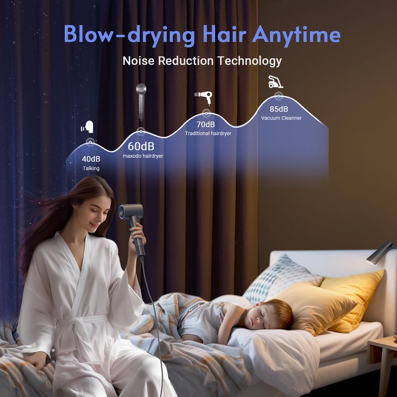 (Live flash sale) Maxodo High-speed Hair dryer, lightweight, low noise, negative ion, super strong wind, 4-speed intelligent temperature control. Equipped with a single air nozzle