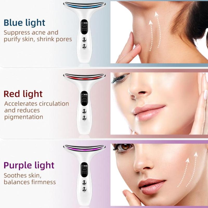 45°C Heating Vibration Facial Massager, 3 Color Light Mode & 4 Gear Function Mode Adjustable Facial Massage Tool, Facial & Neck Beauty Massager