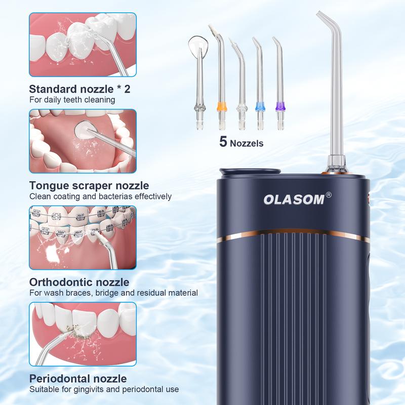 Portable Water Flosser Professional for Teeth Cleaning with 5 Pressure Modes, Over 320ML Removable Water Tank, Type C Rechargeable Oral Irrigator with 5 Jet Tips, Waterproof Travel Case Cordless Daily