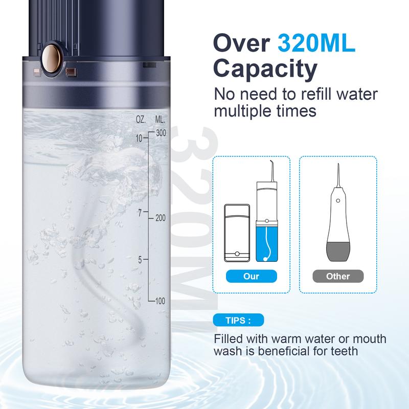 Portable Water Flosser Professional for Teeth Cleaning with 5 Pressure Modes, Over 320ML Removable Water Tank, Type C Rechargeable Oral Irrigator with 5 Jet Tips, Waterproof Travel Case Cordless Daily