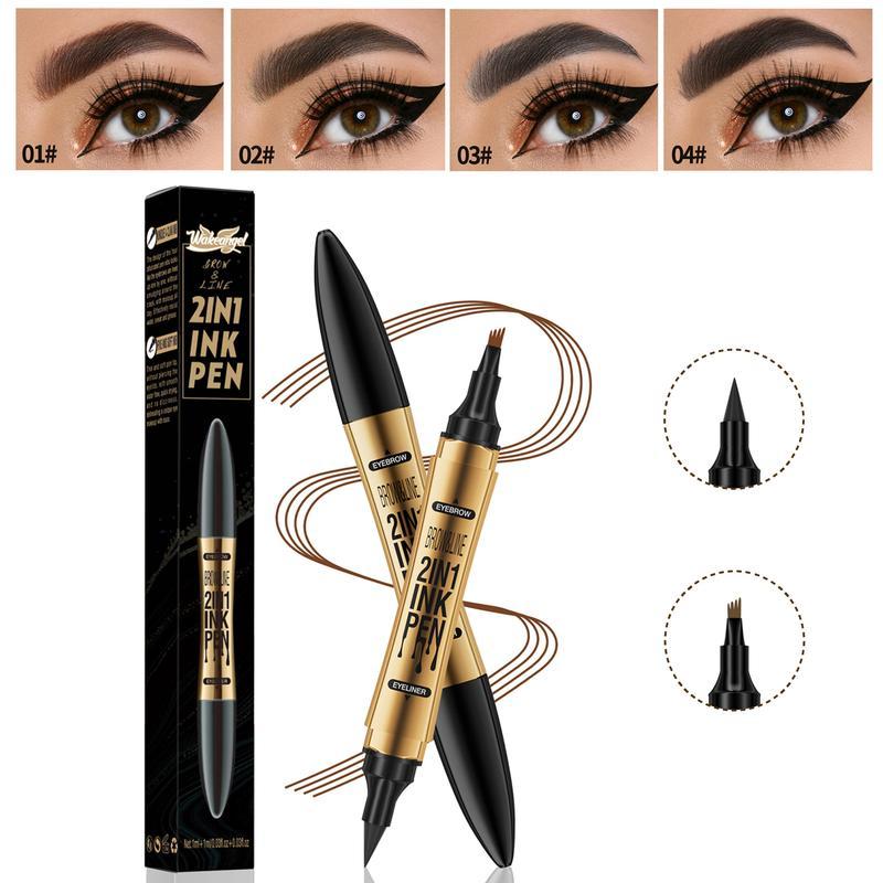 Double-ended Eyeliner + Eyebrow Pen,  Waterproof Long Lasting 2 In 1 Eyeliner Pencil, Eye Makeup, Eyebrow Pencil, Hair-like Eyebrow Pen, 2-in-1 Waterproof, Ultra-Precise, with Dual-ended Eyebrow Brush, Cosmetic, Creamy Pencil Gentle Smooth lip liner