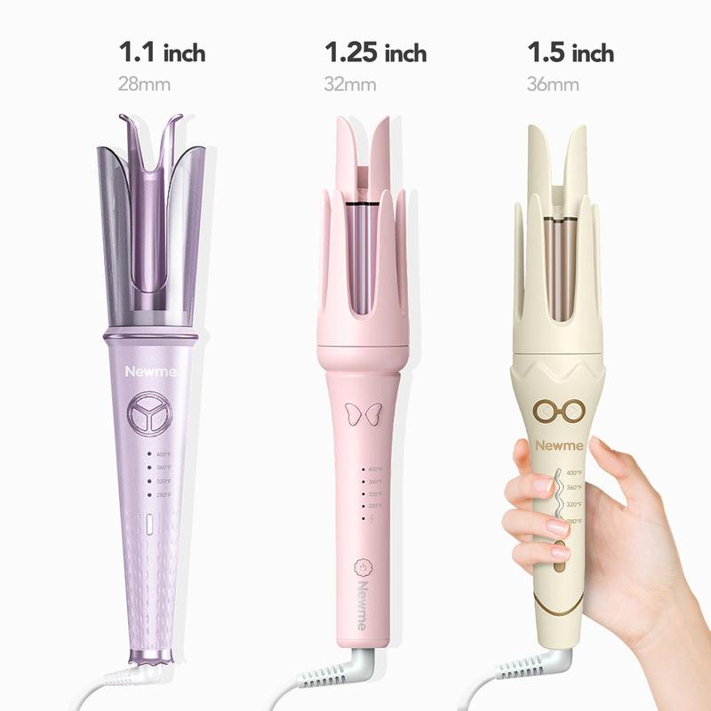 Newme Automatic Curling Iron – 1.5 inch（1 1 2 or 36mm） 1.25inch (1 1 4 or 32mm) 1.1 inch（1 1 10 or 28mm）Dual Voltage Barrel for Long Hair – Anti-Tangle Design, Adjustable Temp & Timer Reminder