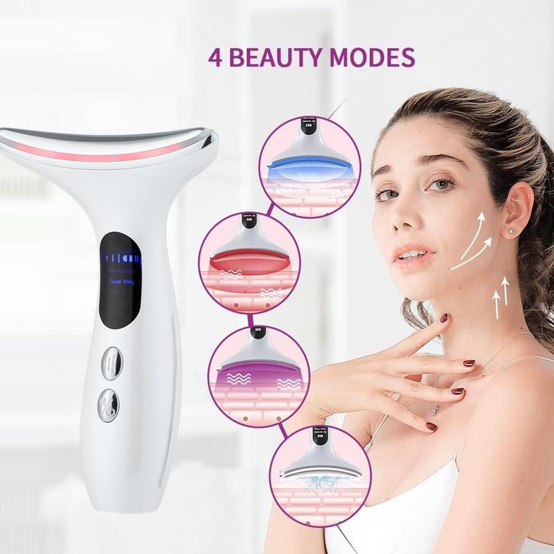 45°C Heating Vibration Facial Massager, 3 Color Light Mode & 4 Gear Function Mode Adjustable Facial Massage Tool, Facial & Neck Beauty Massager