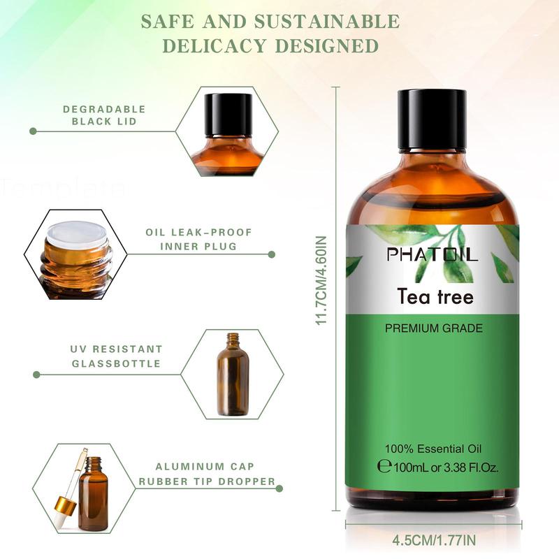 100ml Tea Tree Essential Oil, 1 Count Pure Aromatherapy Diffuser Oil, Natural Essential Oil for Massage Bath Sleep Relaxation