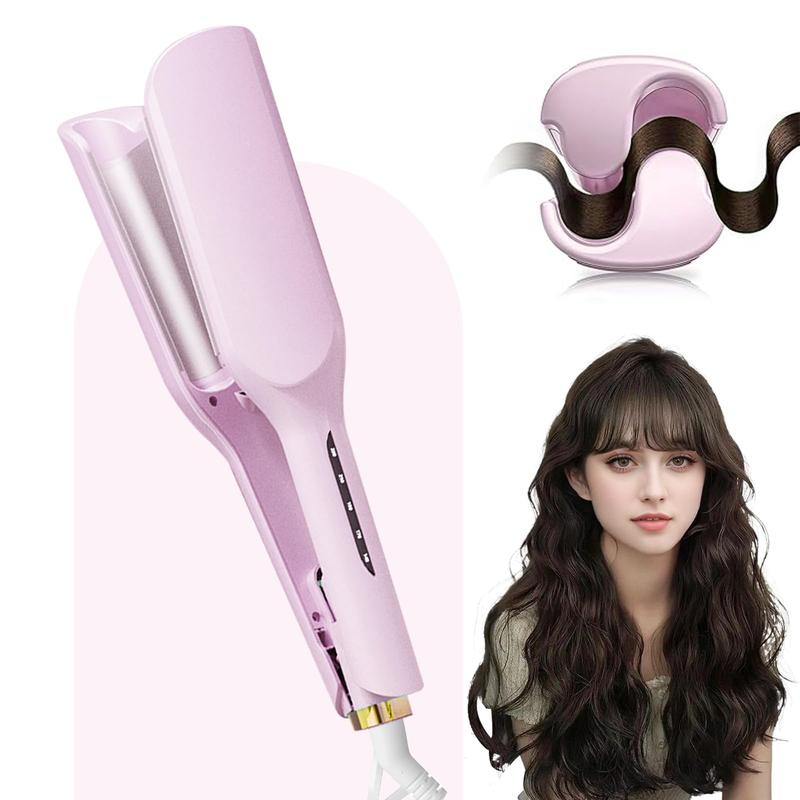 2 Barrel Wave Curler, 1.25 Inch Anti-burn Curler, Double Negative Ion Heat Tool Curler for Long Hair Women Who Need Beach Wide Deep Curler