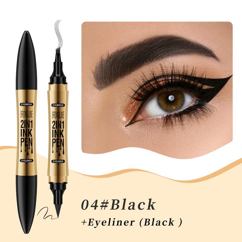 Double-ended Eyeliner + Eyebrow Pen,  Waterproof Long Lasting 2 In 1 Eyeliner Pencil, Eye Makeup, Eyebrow Pencil, Hair-like Eyebrow Pen, 2-in-1 Waterproof, Ultra-Precise, with Dual-ended Eyebrow Brush, Cosmetic, Creamy Pencil Gentle Smooth lip liner