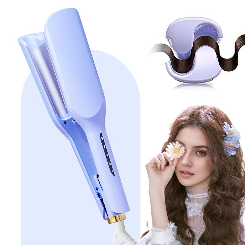 2 Barrel Wave Curler, 1.25 Inch Anti-burn Curler, Double Negative Ion Heat Tool Curler for Long Hair Women Who Need Beach Wide Deep Curler