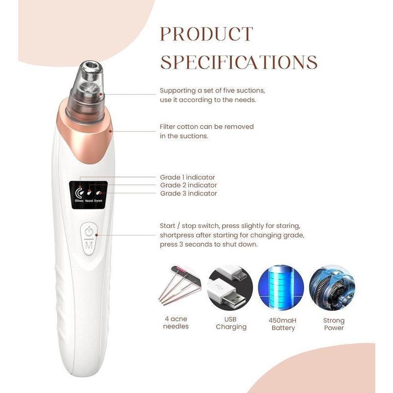 Newest Blackhead Remover Pore Vacuum,5 Suction Power,5 Probes,USB Rechargeable Blackhead Vacuum Kit-Facial Pore Cleaner Electric Acne Extractor Tool for Women and Men