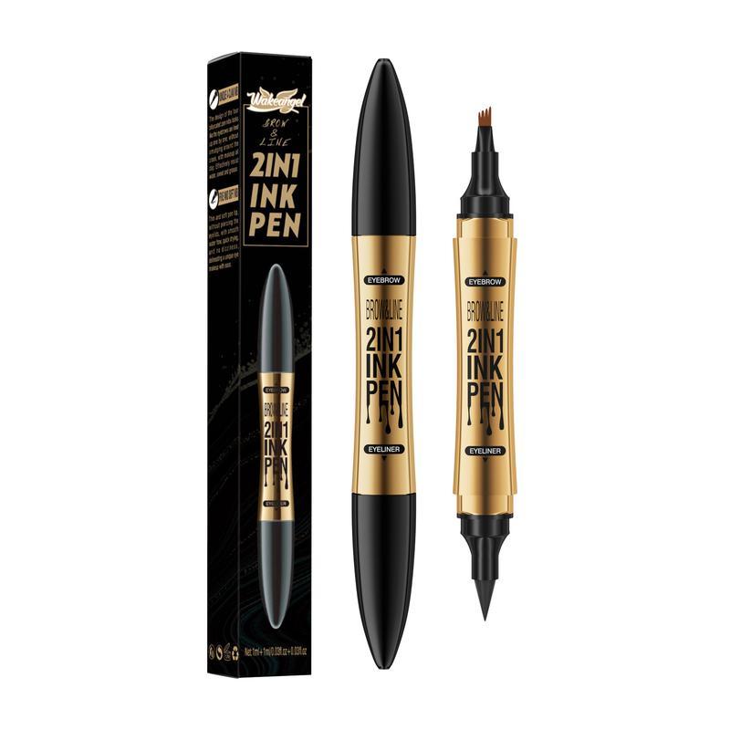 Double-ended Eyeliner + Eyebrow Pen,  Waterproof Long Lasting 2 In 1 Eyeliner Pencil, Eye Makeup, Eyebrow Pencil, Hair-like Eyebrow Pen, 2-in-1 Waterproof, Ultra-Precise, with Dual-ended Eyebrow Brush, Cosmetic, Creamy Pencil Gentle Smooth lip liner