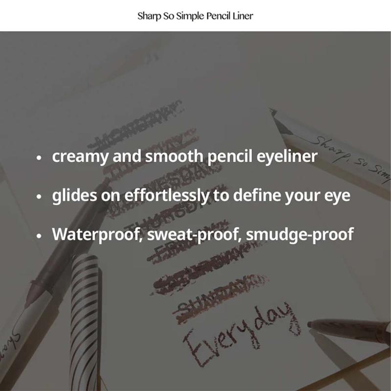 [CLIO] Sharp, So Simple Waterproof Pencil Liner (6 Colors), Waterproof Pencil Eyeliner, Long-lasting Eyeliner, Smudge-proof Eyeliner, Precision Tip Eyeliner, 2mm Thin Pencil, K-Beauty, Viral Waterproof Pencil Liner