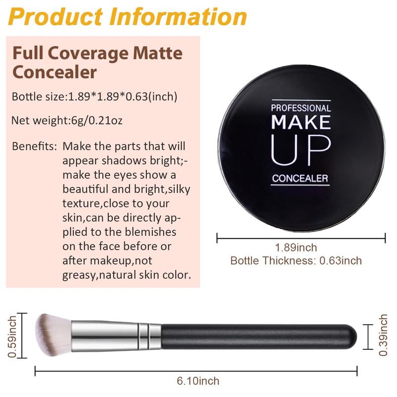 Pot Concealer Full Coverage Set,under Eye Brightener Concealer for Conceals Dark Circles,Waterproof Foundation Face Makeup Brush Kit,Color Correcting Concealer,Eye Ring corrector de ojeras 02