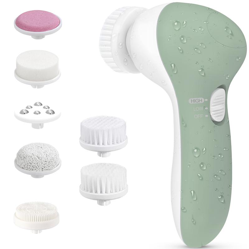 NEW COSLUS 7-in-1 Face Cleansing Brush Electric Facial Cleaning Brush Skin Care Massaging Device with Replacement Heads bule green