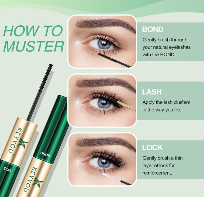 Cluster Lash Glue For Lash Clusters Strong Gentle Comfortable Bond and Seal WaterProof Mascara Wand Individual Lash Glue 5ml+5ml（BLACK)