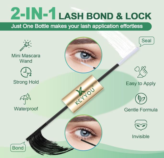 Cluster Lash Glue For Lash Clusters Strong Gentle Comfortable Bond and Seal WaterProof Mascara Wand Individual Lash Glue 5ml+5ml（BLACK)