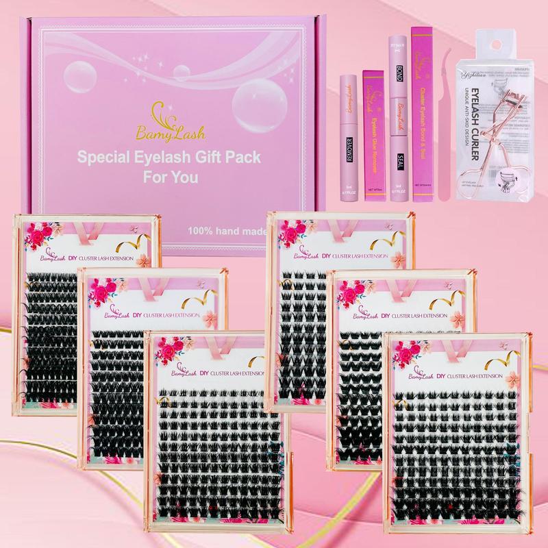 Eyelash Extension Kit, 1 Set Including 6 Boxes False Eyelashes & Curler & Glue Remover & Tweezers, Professional Eye Makeup Accessories for Women