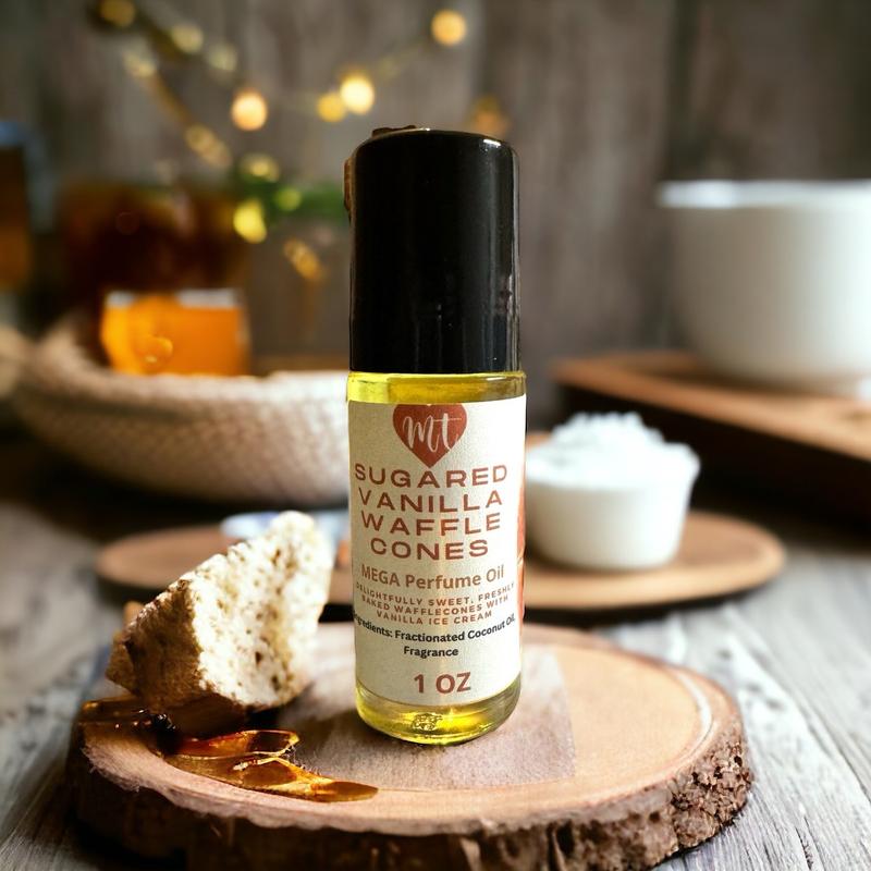 Strawberry pound cake, sugared vanilla waffle cone and strawberry French toast mega 1 oz body oil roll-on, scented body oil roll-on vanilla scent