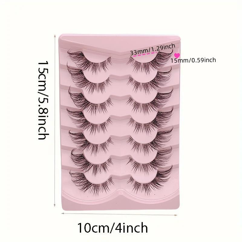 Fluffy False Eyelashes Cluster, 7 Pairs Wispy Cat Eye Look Faux Cluster Lashes, Natural Curling Eye Makeup Strip Lashes for Women & Girls