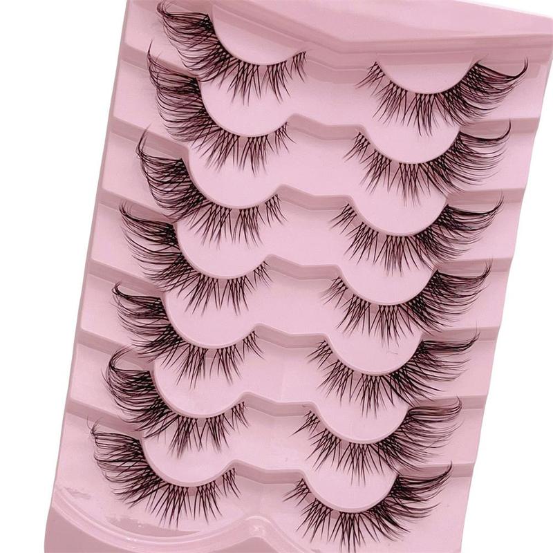 Fluffy False Eyelashes Cluster, 7 Pairs Wispy Cat Eye Look Faux Cluster Lashes, Natural Curling Eye Makeup Strip Lashes for Women & Girls