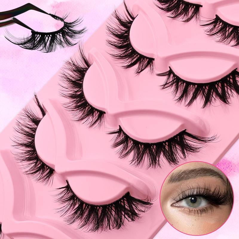 Christmas Fluffy False Eyelashes Cluster, 5 Pairs Wispy Cat Eye Look Faux Cluster Lashes, Natural Curling Eye Makeup Strip Lashes for Women & Girls, Lash Extensions Kit, Fall Dolly Makeup