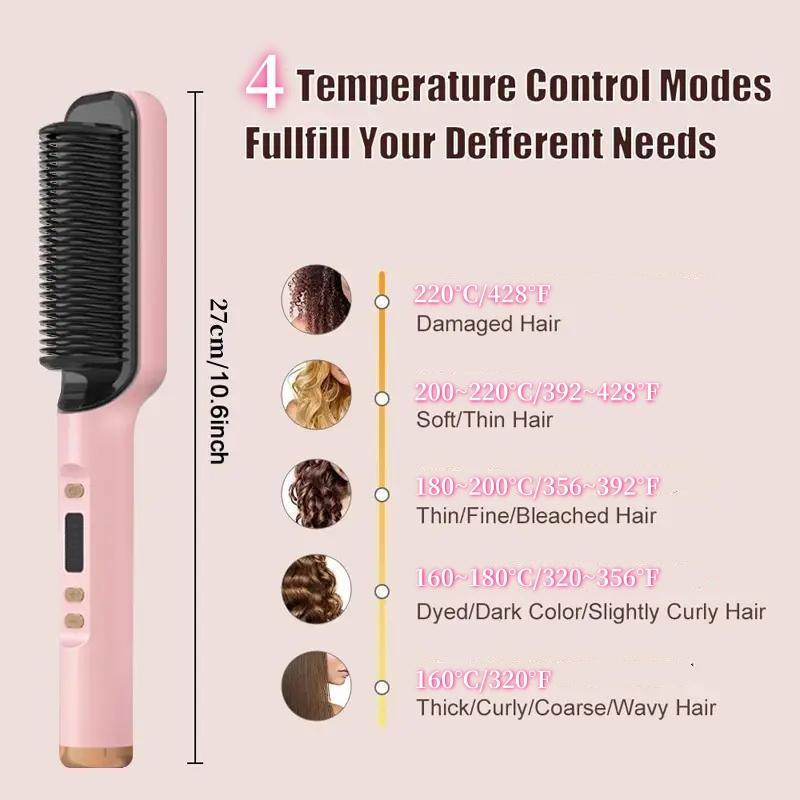 Negative Ion Hair Straightener Brush for Christmas Gift, 1 Count Hair Straightening Comb with LED Screen & 4 Adjustable Temperature, Hair Styling Tool for Home, Travel & Salon