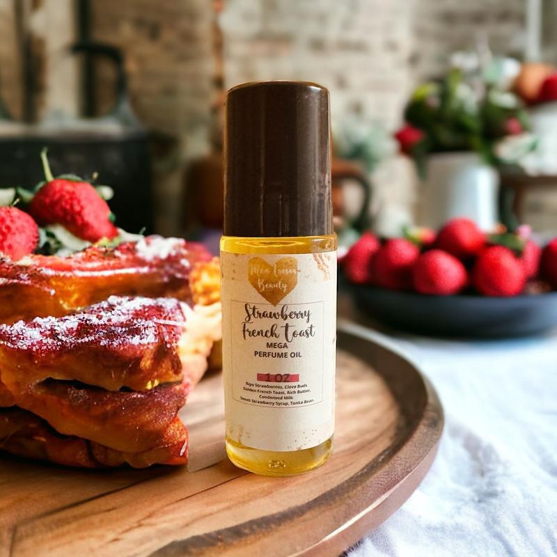 Strawberry pound cake, sugared vanilla waffle cone and strawberry French toast mega 1 oz body oil roll-on, scented body oil roll-on vanilla scent