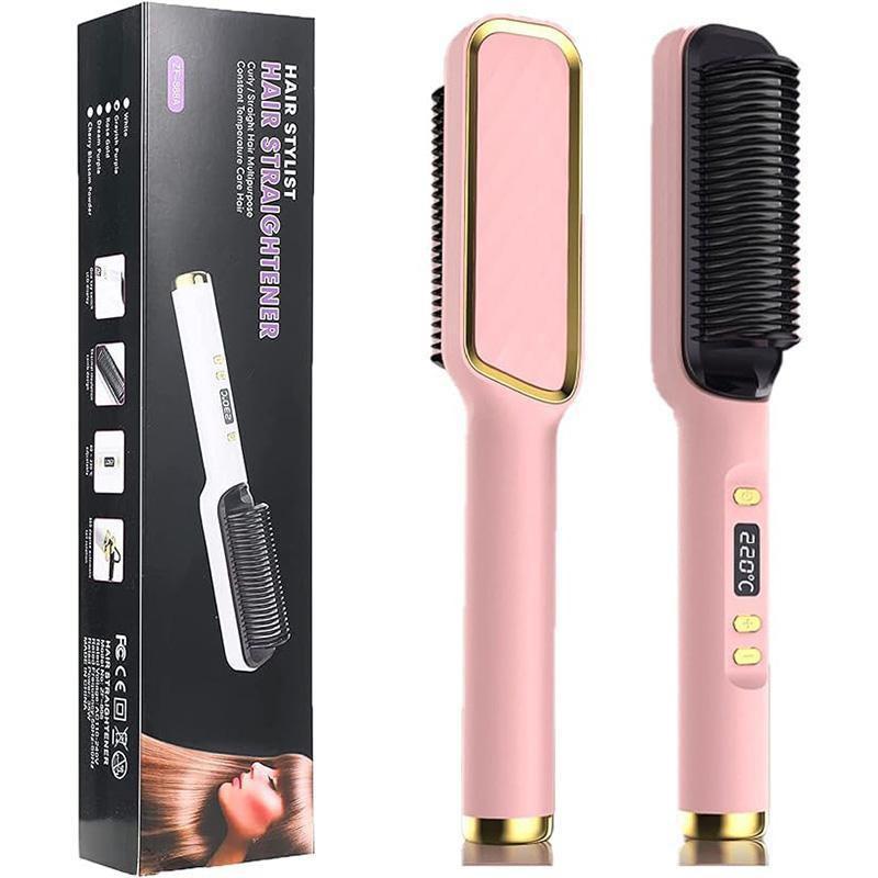 Negative Ion Hair Straightener Brush for Christmas Gift, 1 Count Hair Straightening Comb with LED Screen & 4 Adjustable Temperature, Hair Styling Tool for Home, Travel & Salon