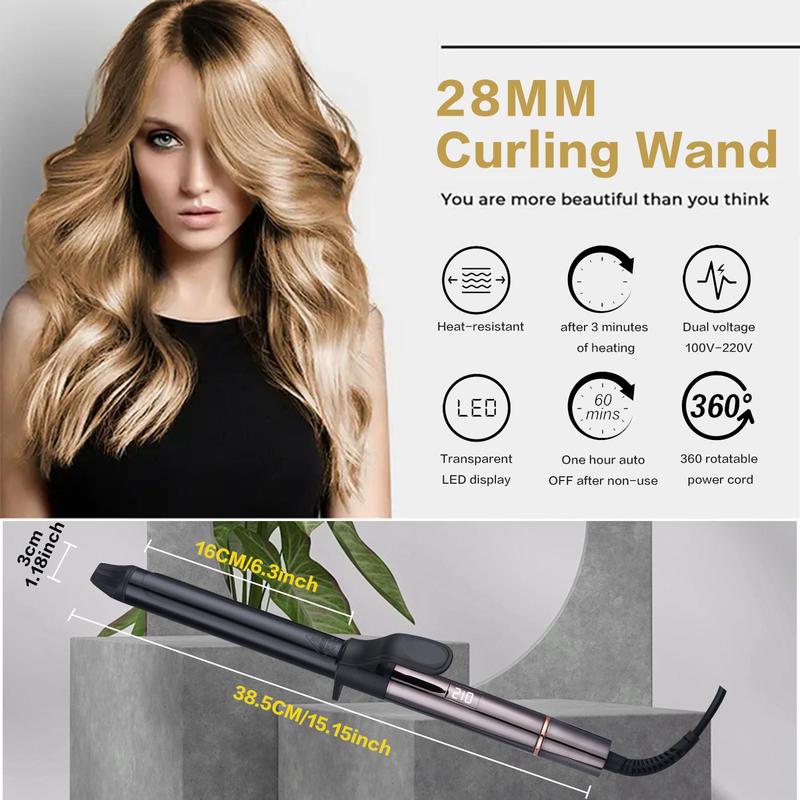 Professional 28mm Ceramic Curling Hair Iron, 1 Box Adjustable Temperature Hair Curler, Hair Styling Tool for Women & Girls