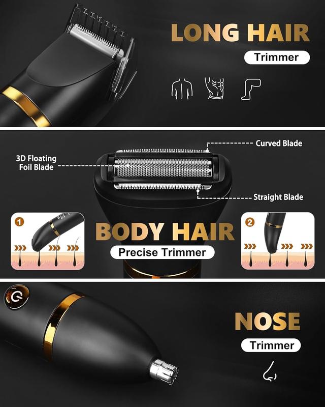 Body Hair Trimmer for Men, Manscape Ball Pubic Hair Trimmer, 3 in 1 Men Grooming Kit for Groin, Waterproof Body Electric Shaver Razor, Replaceable Ceramic Blade, Gifts for Men, Black