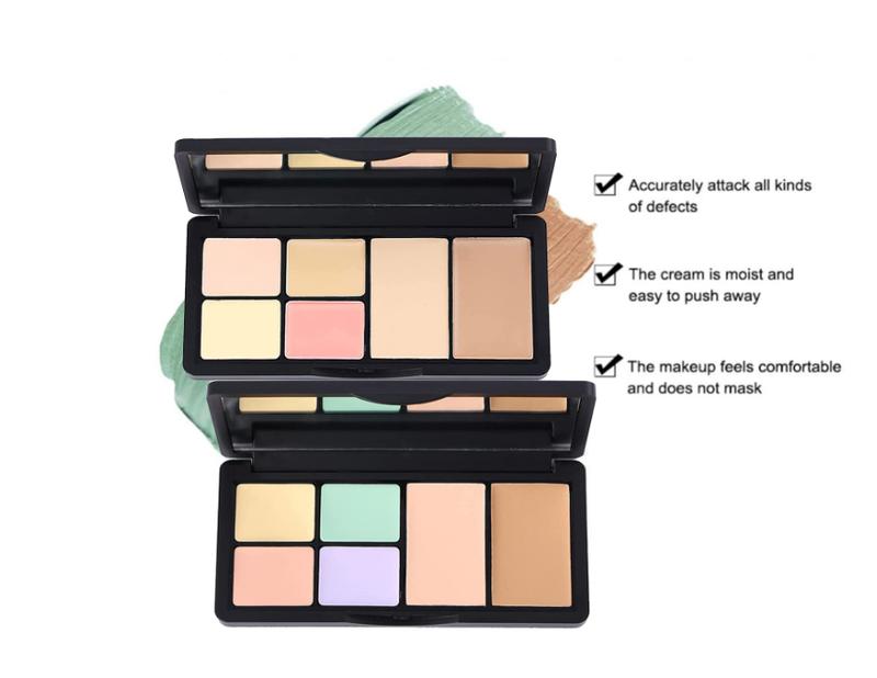 6 Colors Correcting Concealer Palette, Makeup Cream Contour Palette with Brush, Contouring Foundation Highlighting Concealer Palette for Conceals Dark Circles, Redness, Acne, Blemish