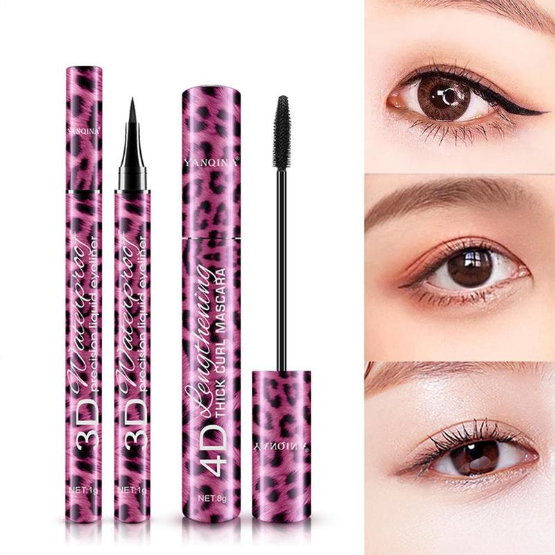 Long-lasting Eyelash Extensions Mascara & Eyeliner, Smudge Proof Lengthening Curling Mascara & Eyeliner Pen, Professional Eye Enhancement Makeup Kit