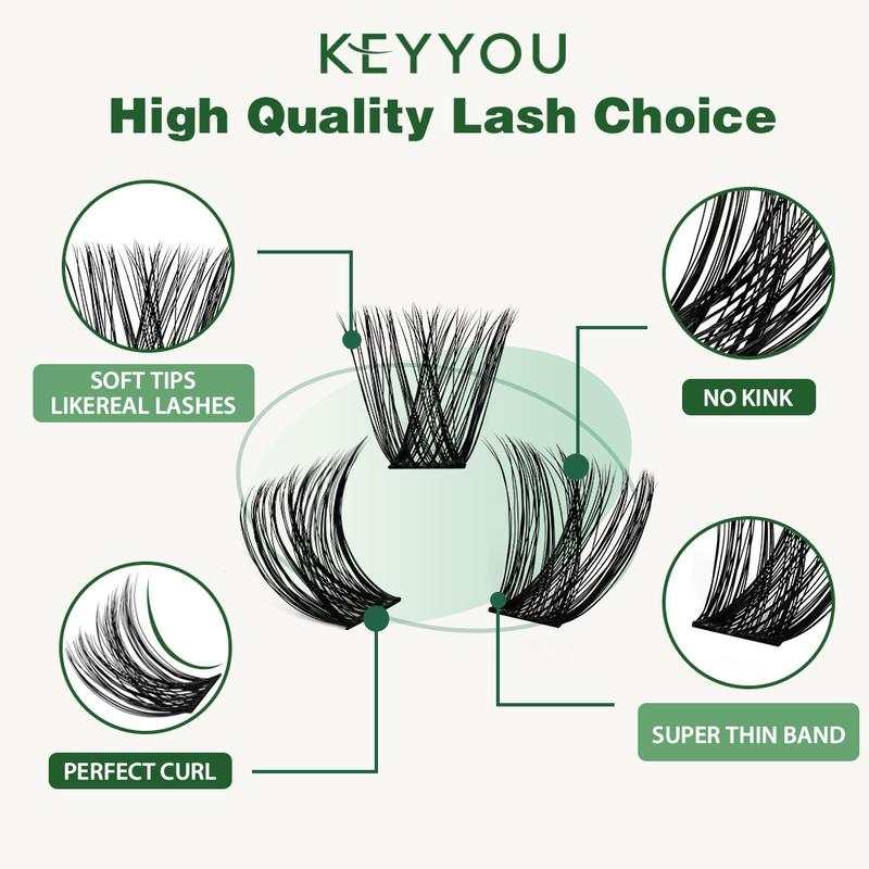 Christmas Gift KEYYOU DIY Lash Clusters Volume Lash Extensions Wispy Comfortable Cluster Lashes Eyelash Extensions Makeup Cosmetic Easy DIY at Home