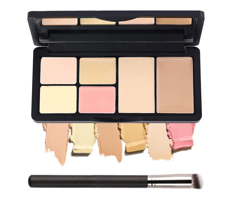 6 Colors Correcting Concealer Palette, Makeup Cream Contour Palette with Brush, Contouring Foundation Highlighting Concealer Palette for Conceals Dark Circles, Redness, Acne, Blemish