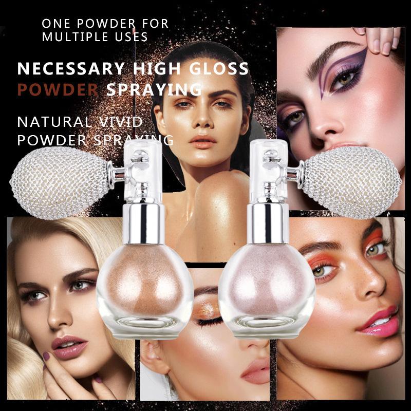 Diamond Highlighter Powder Spray Waterproof High Gloss Glitter Body Bronzer Highlight Powder Face Contour Illuminator Makeup Shimmer Cosmetic,Shimmer Sparkle Powder Makeup Spray, For Face Body Cosmetic Oil Pearl