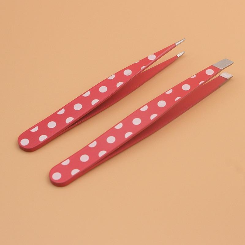 2pcs Portable Polka Dot Pattern Eyebrow Tweezers, Hair Removal Tweezers, Professional Makeup Tools for Women & Girls