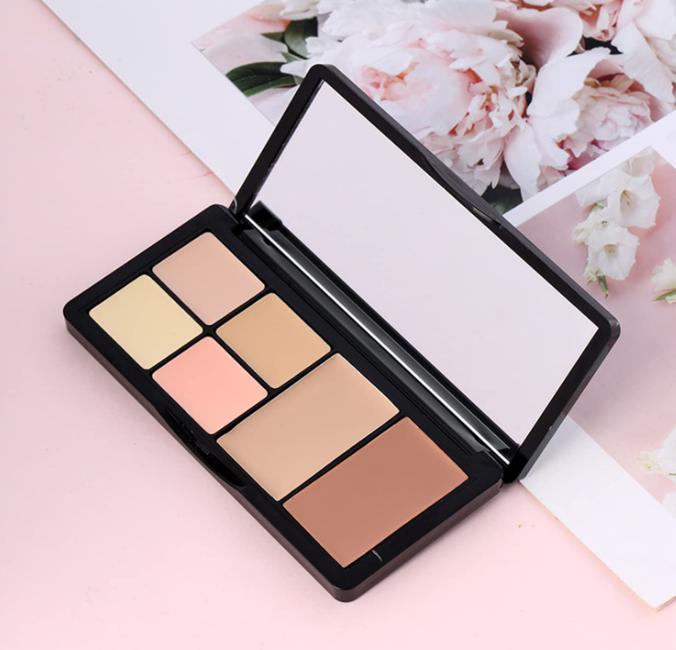 6 Colors Correcting Concealer Palette, Makeup Cream Contour Palette with Brush, Contouring Foundation Highlighting Concealer Palette for Conceals Dark Circles, Redness, Acne, Blemish