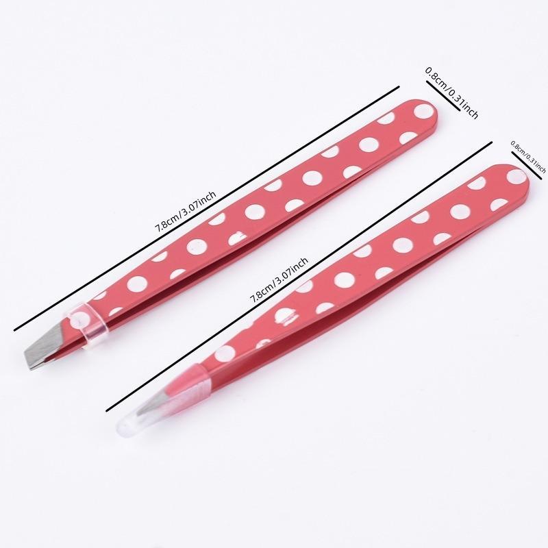 2pcs Portable Polka Dot Pattern Eyebrow Tweezers, Hair Removal Tweezers, Professional Makeup Tools for Women & Girls