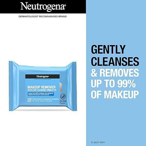 Neutrogena Makeup Remover Wipes, Individually Wrapped Daily Face Wipes for Waterproof Makeup, Travel & On-the-Go Singles, 20 Count