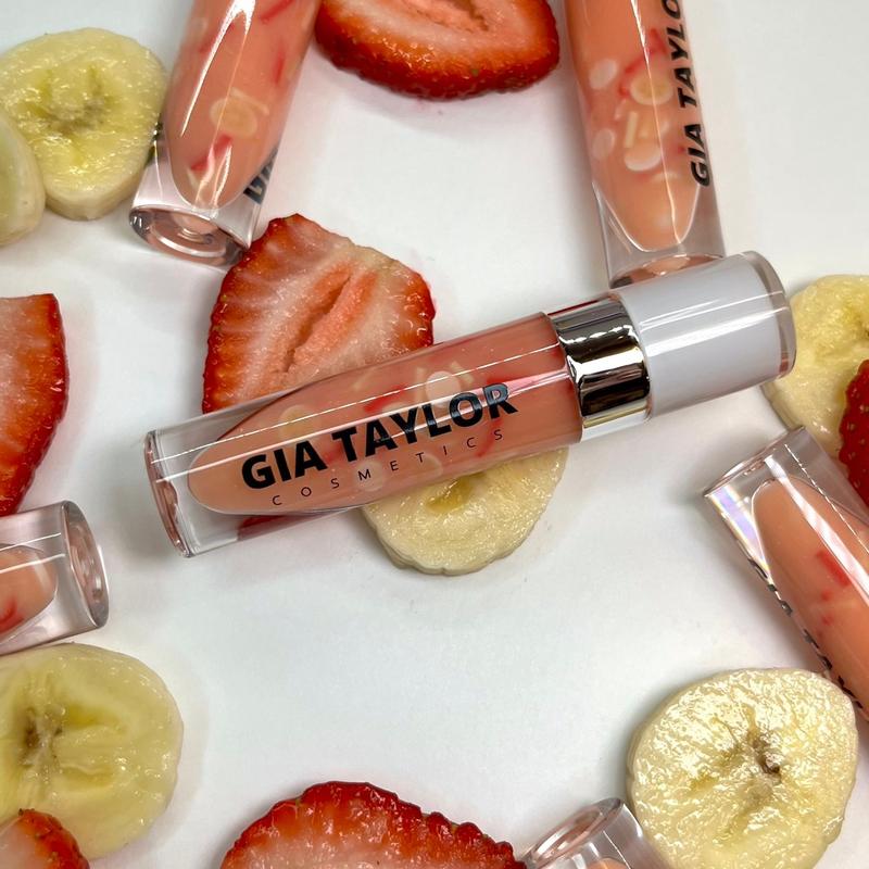 Strawberry Banana Smoothie Lipgloss sheer clear lipgloss vegan cruelty free non sticky moisturizing oil base lip gloss smooth silky