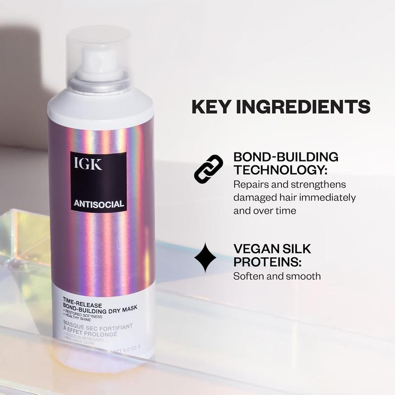 IGK ANTISOCIAL Bond-Building Dry Hair Mask | Repair + Soften + Shine | Vegan + Cruelty Free |