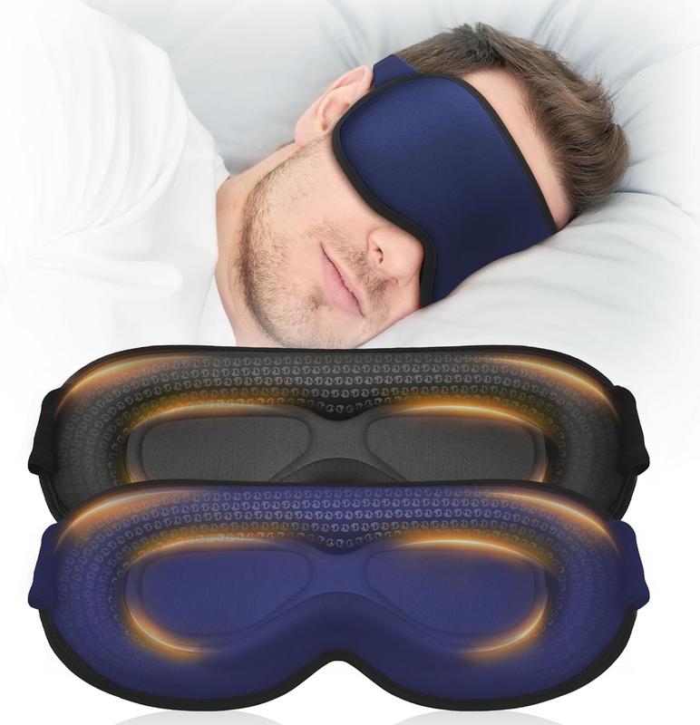 Weighted Sleep Mask 2 Pack, 3D Contoured Sleep  for Women Men,  Blackout Eye Mask for Sleeping, Eye Mask for Travel, Meditation, Airplane,  , Adjustable Strap Black Blue