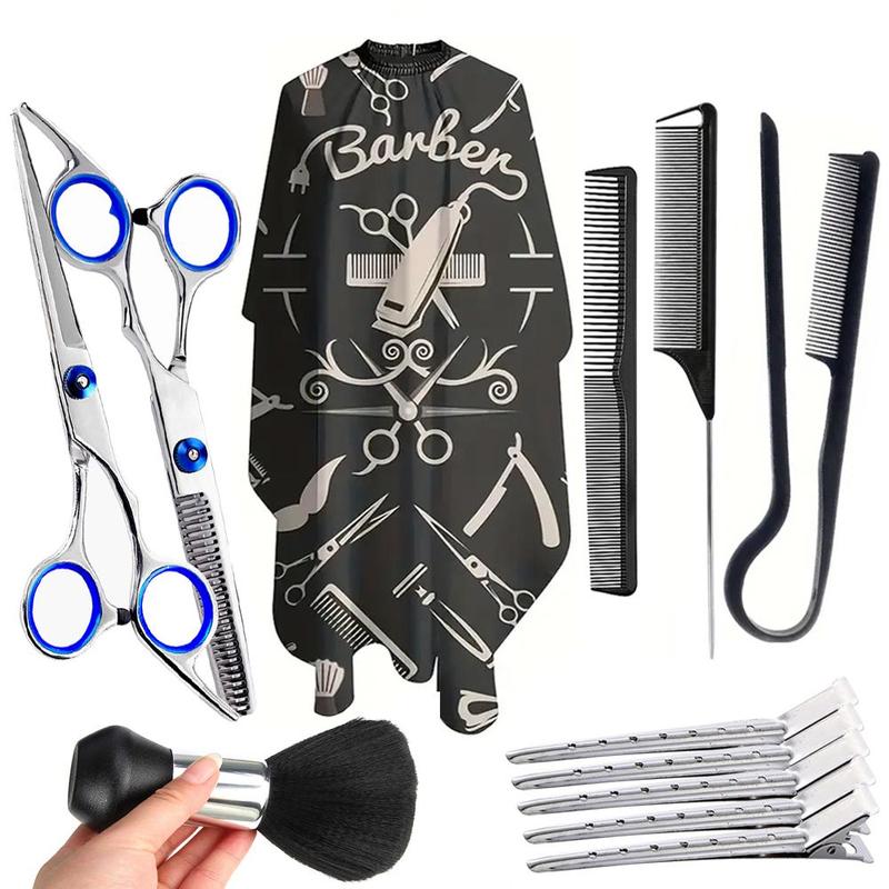 Professional Haircutting Tool Set, 1 Set Hair Cutter & Thinning Cutter & Hair Sweeper & Comb & High Quality Barber Cape & Hair Clippers for Barbers and Home