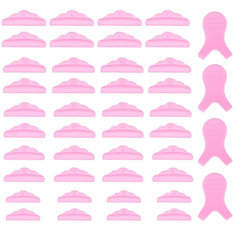 44 count Lash Lift Rods,Silicone Eyelash Perming Curler Makeup Tools,5 Sizes S M M1 M2 L,Reusable Lash Lifting Pads (Pink) Plastic Brush